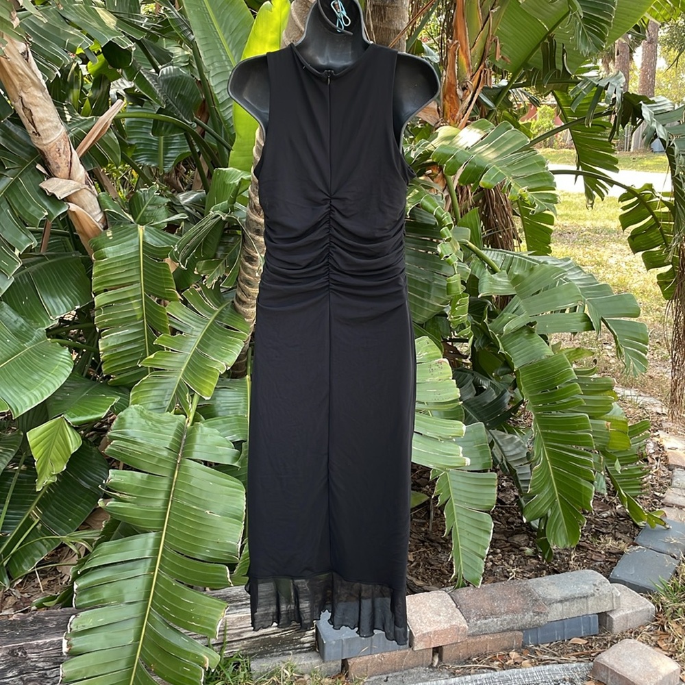 Sheer mesh asymmetric ruffle dress with ruffled hem and fringe - Picture 5 of 9